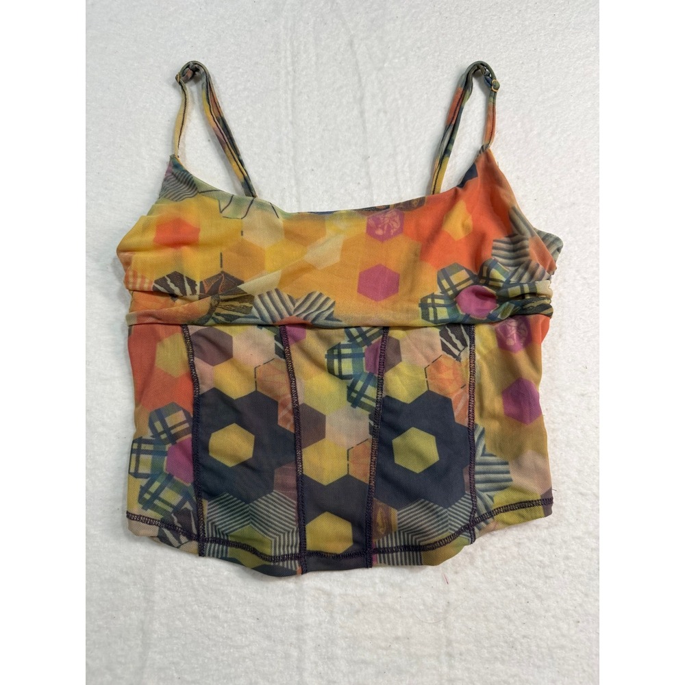 Urban Outfitters Mesh Corset Cami Top Geometric Honeycomb Print Yellow Small